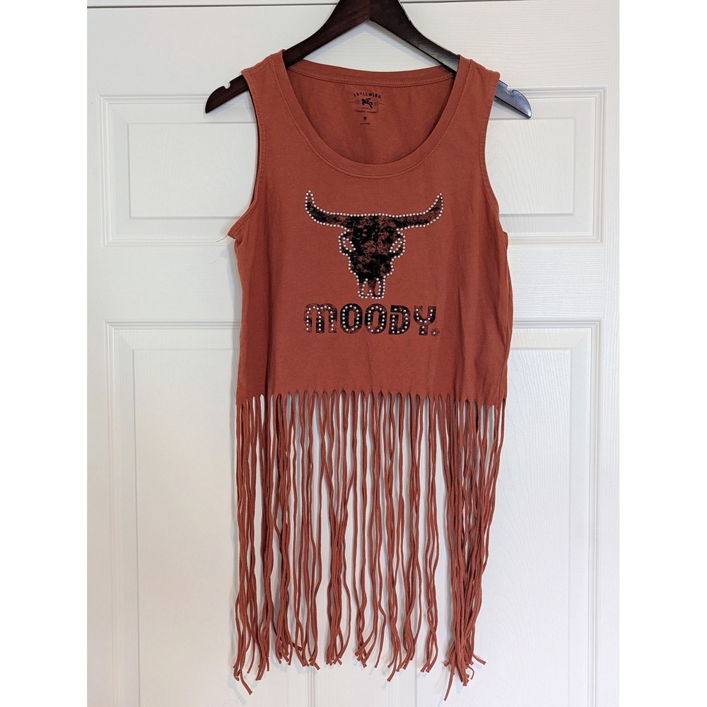 Idyllwind Miranda Lambert Moody Longhorn Fringe Tank Top Rust Orange Medium